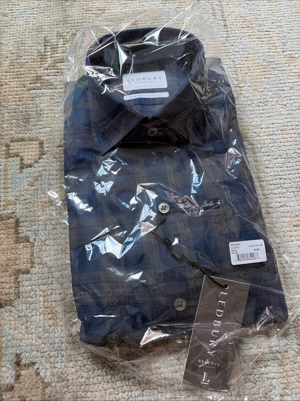 NEW Ledbury “The Dash” Classic Reserve Italian Navy Plaid Dress Shirt 16-35 $185